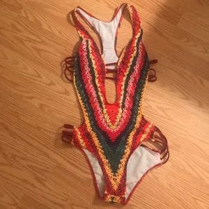 One piece small bohemian cutout strappy swimsuit